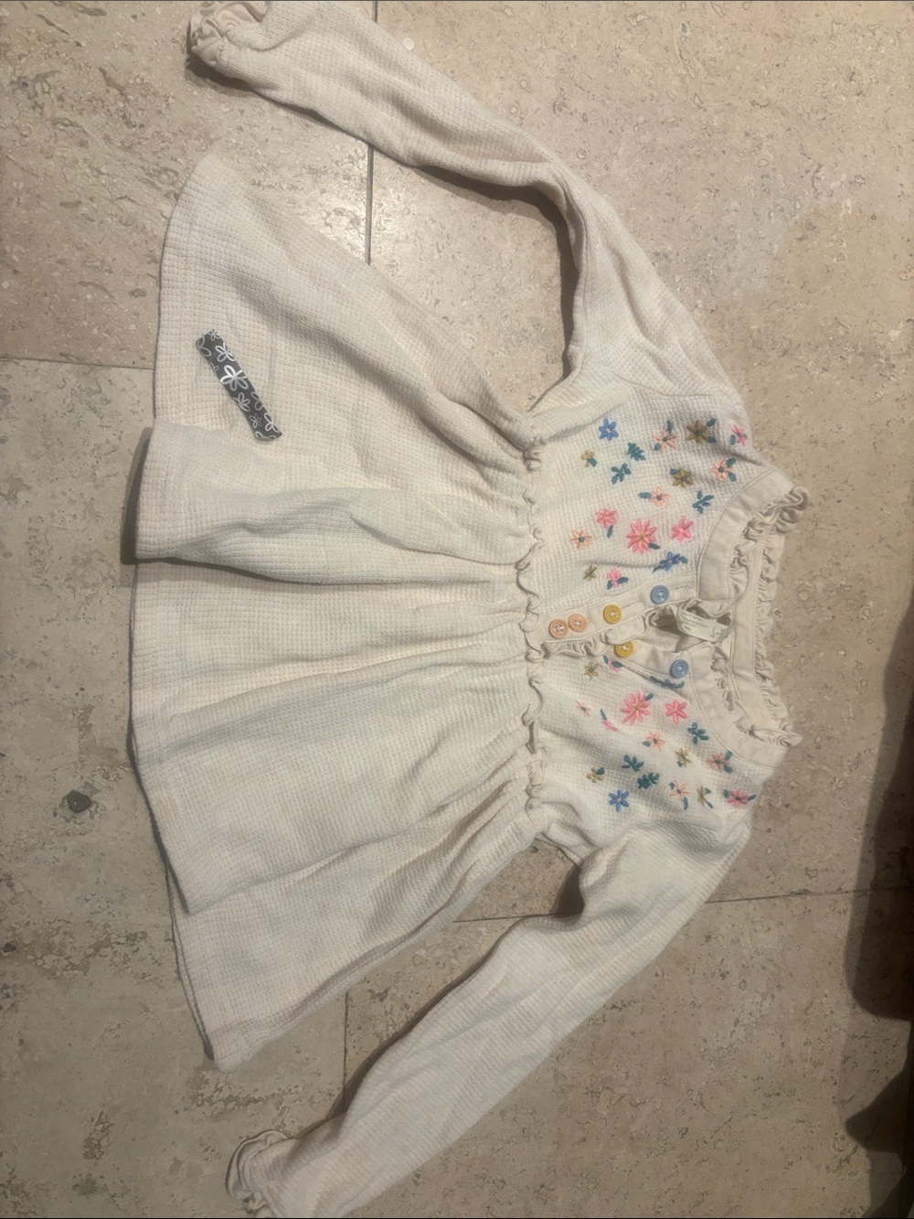 Matilda Jane Cream Long-Sleeve Embroidered Peplum Top with Multicolor Flowers